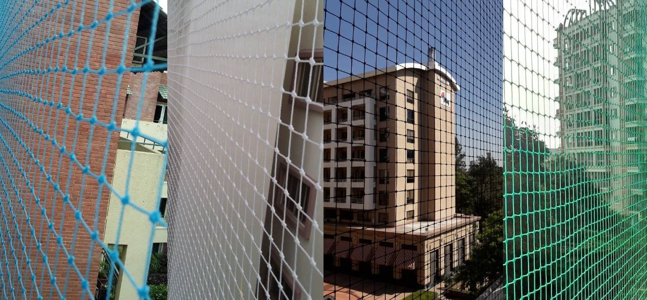 Bird net installed on balcony